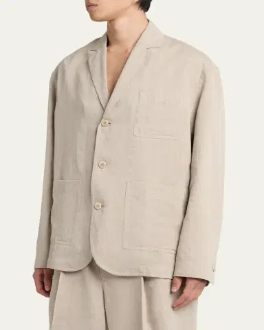Jacquemus Men's Herringbone Linen-Blend Blazer | Thumbnail 4 Jacquemus Men's Herringbone Linen-Blend Blazer | Thumbnail 4