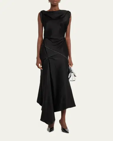 Victoria Beckham Asymmetric Draped Sleeveless Satin Midi Dress | Thumbnail 2 Victoria Beckham Asymmetric Draped Sleeveless Satin Midi Dress | Thumbnail 2