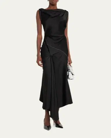 Victoria Beckham Asymmetric Draped Sleeveless Satin Midi Dress | Thumbnail 4 Victoria Beckham Asymmetric Draped Sleeveless Satin Midi Dress | Thumbnail 4