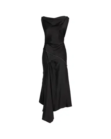 Victoria Beckham Asymmetric Draped Sleeveless Satin Midi Dress | Thumbnail 1 Victoria Beckham Asymmetric Draped Sleeveless Satin Midi Dress | Thumbnail 1