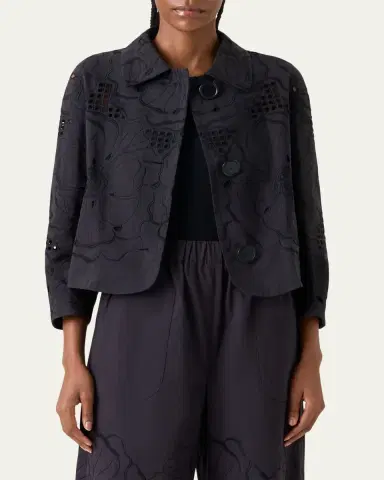Akris punto Flower Eyelet Jacket in Cotton Poplin | Thumbnail 4 Akris punto Flower Eyelet Jacket in Cotton Poplin | Thumbnail 4