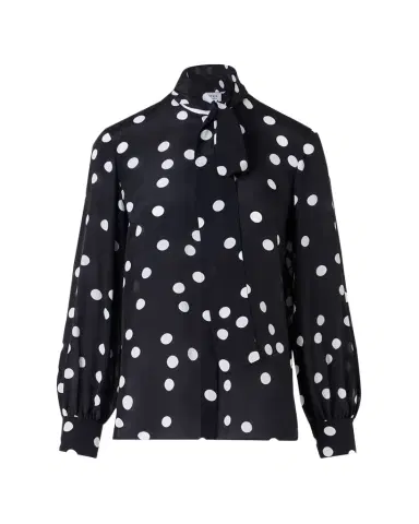 Akris punto Polka Dot-Print Georgette Neck-Bow Blouse | Thumbnail 1 Akris punto Polka Dot-Print Georgette Neck-Bow Blouse | Thumbnail 1