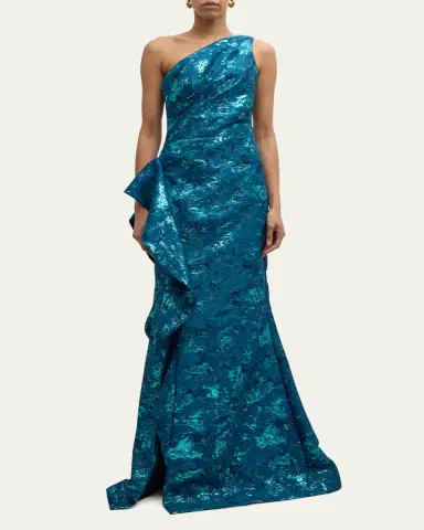 Rickie Freeman for Teri Jon Metallic Jacquard One-Shoulder Side-Ruffle Gown | Thumbnail 6 Rickie Freeman for Teri Jon Metallic Jacquard One-Shoulder Side-Ruffle Gown | Thumbnail 6