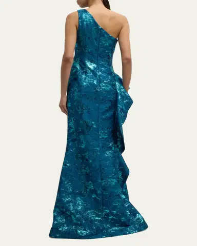 Rickie Freeman for Teri Jon Metallic Jacquard One-Shoulder Side-Ruffle Gown | Thumbnail 7 Rickie Freeman for Teri Jon Metallic Jacquard One-Shoulder Side-Ruffle Gown | Thumbnail 7