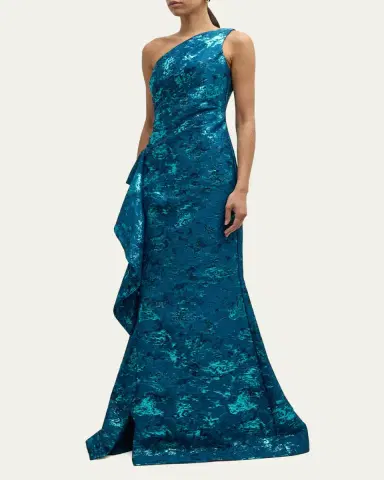 Rickie Freeman for Teri Jon Metallic Jacquard One-Shoulder Side-Ruffle Gown | Thumbnail 8 Rickie Freeman for Teri Jon Metallic Jacquard One-Shoulder Side-Ruffle Gown | Thumbnail 8