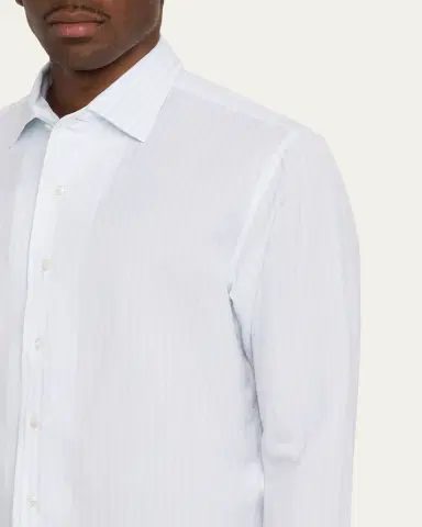 Brioni Men's Lyocell and Cotton Pinstripe Sport Shirt | Thumbnail 5 Brioni Men's Lyocell and Cotton Pinstripe Sport Shirt | Thumbnail 5