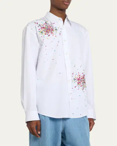 Dries Van Noten Men's Firework Embellished Cotton Poplin Shirt | Thumbnail 4 Dries Van Noten Men's Firework Embellished Cotton Poplin Shirt | Thumbnail 4