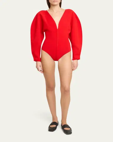 Givenchy Puff-Sleeve Deep V-Neck Bodysuit | Thumbnail 2 Givenchy Puff-Sleeve Deep V-Neck Bodysuit | Thumbnail 2