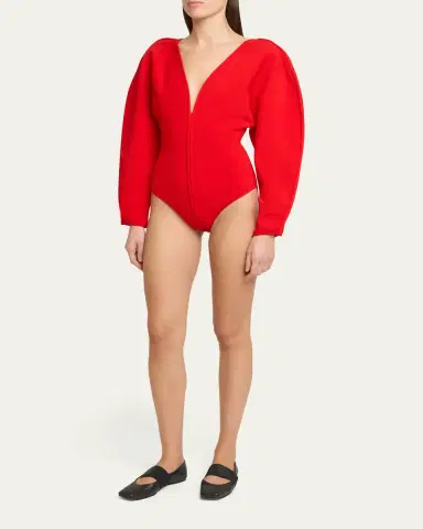 Givenchy Puff-Sleeve Deep V-Neck Bodysuit | Thumbnail 4 Givenchy Puff-Sleeve Deep V-Neck Bodysuit | Thumbnail 4