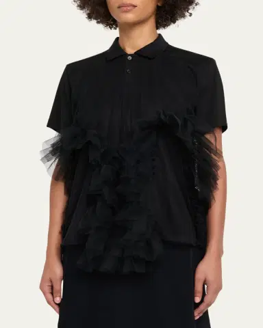 Noir Kei Ninomiya Tiered Tulle Polo Shirt | Thumbnail 4 Noir Kei Ninomiya Tiered Tulle Polo Shirt | Thumbnail 4