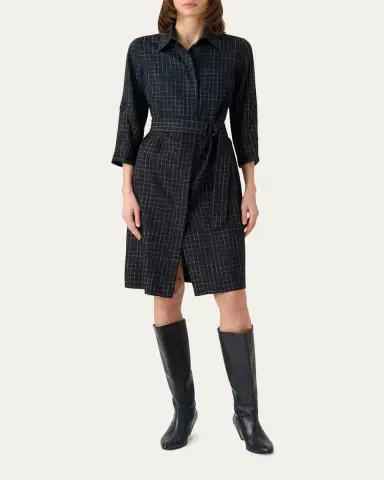 Akris punto Squared Grid Belted Shirtdress | Thumbnail 2 Akris punto Squared Grid Belted Shirtdress | Thumbnail 2