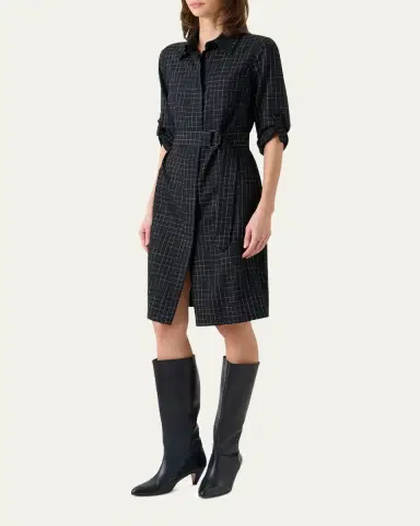 Akris punto Squared Grid Belted Shirtdress | Thumbnail 4 Akris punto Squared Grid Belted Shirtdress | Thumbnail 4