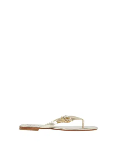 Roger Vivier Strass Buckle Metallic Leather Thong Sandals | Thumbnail 1 Roger Vivier Strass Buckle Metallic Leather Thong Sandals | Thumbnail 1