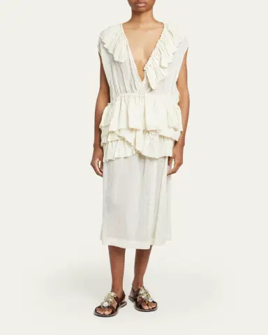 Dries Van Noten Shelby Draped Ruffle Ramie Midi Skirt | Thumbnail 2 Dries Van Noten Shelby Draped Ruffle Ramie Midi Skirt | Thumbnail 2