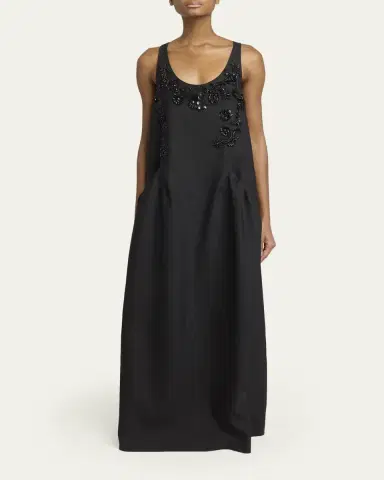 Dries Van Noten Drazero Embroidered Sleeveless Long Wool Silk Dress | Thumbnail 2 Dries Van Noten Drazero Embroidered Sleeveless Long Wool Silk Dress | Thumbnail 2