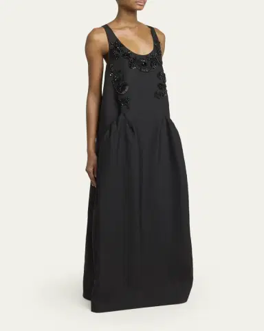 Dries Van Noten Drazero Embroidered Sleeveless Long Wool Silk Dress | Thumbnail 4 Dries Van Noten Drazero Embroidered Sleeveless Long Wool Silk Dress | Thumbnail 4