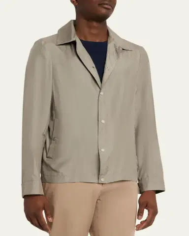 Brunello Cucinelli Men's Silk Blend Snap-Front Shirt Jacket | Thumbnail 4 Brunello Cucinelli Men's Silk Blend Snap-Front Shirt Jacket | Thumbnail 4