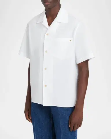Valentino Garavani Men's Cotton Poplin Camp Shirt | Thumbnail 3 Valentino Garavani Men's Cotton Poplin Camp Shirt | Thumbnail 3
