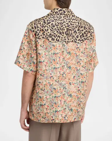 Valentino Garavani Men 's Leopard Floral Silk Camp Shirt | Thumbnail 2 Valentino Garavani Men 's Leopard Floral Silk Camp Shirt | Thumbnail 2