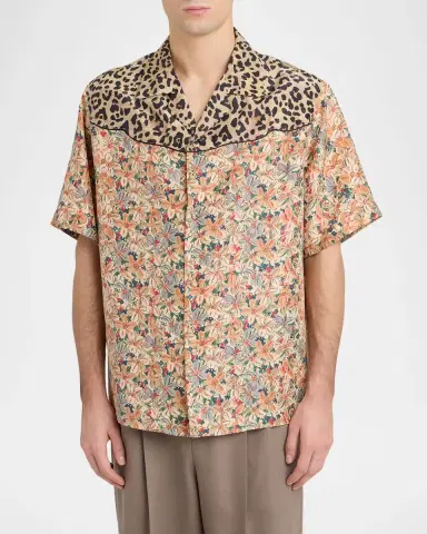 Valentino Garavani Men 's Leopard Floral Silk Camp Shirt | Thumbnail 3 Valentino Garavani Men 's Leopard Floral Silk Camp Shirt | Thumbnail 3