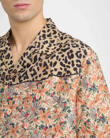 Valentino Garavani Men 's Leopard Floral Silk Camp Shirt | Thumbnail 4 Valentino Garavani Men 's Leopard Floral Silk Camp Shirt | Thumbnail 4