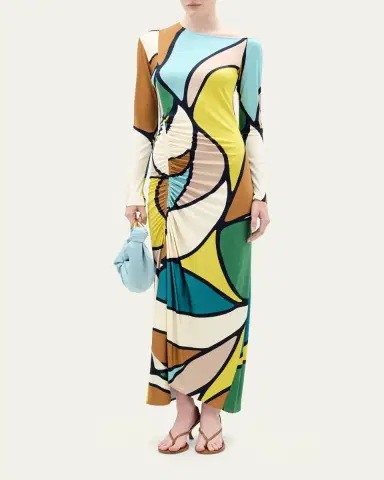 Silvia Tcherassi Ilania Abstract-Print Ruched Long-Sleeve Maxi Dress | Thumbnail 2 Silvia Tcherassi Ilania Abstract-Print Ruched Long-Sleeve Maxi Dress | Thumbnail 2