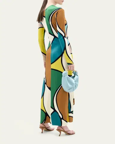 Silvia Tcherassi Ilania Abstract-Print Ruched Long-Sleeve Maxi Dress | Thumbnail 3 Silvia Tcherassi Ilania Abstract-Print Ruched Long-Sleeve Maxi Dress | Thumbnail 3