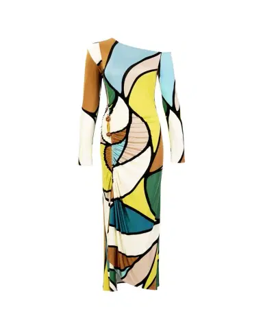 Silvia Tcherassi Ilania Abstract-Print Ruched Long-Sleeve Maxi Dress | Thumbnail 1 Silvia Tcherassi Ilania Abstract-Print Ruched Long-Sleeve Maxi Dress | Thumbnail 1