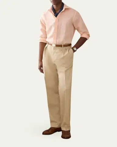 Ralph Lauren Purple Label Men's Silk Gabardine Pleated Straight-Leg Trousers | Thumbnail 2 Ralph Lauren Purple Label Men's Silk Gabardine Pleated Straight-Leg Trousers | Thumbnail 2