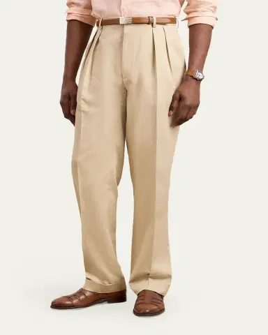 Ralph Lauren Purple Label Men's Silk Gabardine Pleated Straight-Leg Trousers | Thumbnail 4 Ralph Lauren Purple Label Men's Silk Gabardine Pleated Straight-Leg Trousers | Thumbnail 4