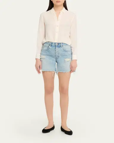 Moussy Vintage Distressed Denim Mid-Rise Shorts | Thumbnail 2 Moussy Vintage Distressed Denim Mid-Rise Shorts | Thumbnail 2