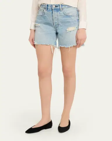 Moussy Vintage Distressed Denim Mid-Rise Shorts | Thumbnail 4 Moussy Vintage Distressed Denim Mid-Rise Shorts | Thumbnail 4