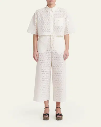 Valentino Garavani Embroidered Eyelet Cotton Drawstring Pants | Thumbnail 2 Valentino Garavani Embroidered Eyelet Cotton Drawstring Pants | Thumbnail 2