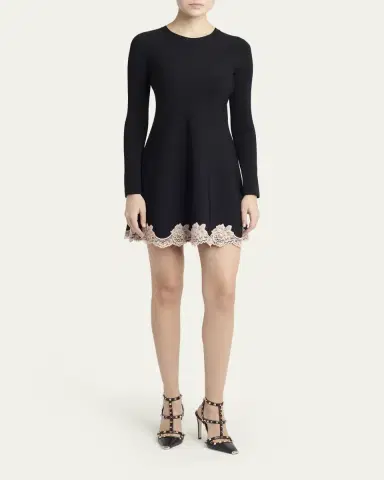 Valentino Garavani Lace-Trim Long-Sleeve Knit Mini Dress | Thumbnail 2 Valentino Garavani Lace-Trim Long-Sleeve Knit Mini Dress | Thumbnail 2