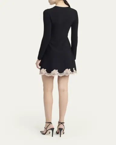 Valentino Garavani Lace-Trim Long-Sleeve Knit Mini Dress | Thumbnail 3 Valentino Garavani Lace-Trim Long-Sleeve Knit Mini Dress | Thumbnail 3