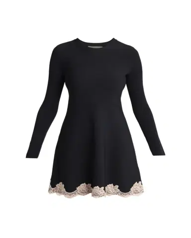 Valentino Garavani Lace-Trim Long-Sleeve Knit Mini Dress | Thumbnail 1 Valentino Garavani Lace-Trim Long-Sleeve Knit Mini Dress | Thumbnail 1