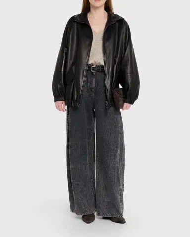 Brunello Cucinelli Leather Zip-Front Jacket | Thumbnail 2 Brunello Cucinelli Leather Zip-Front Jacket | Thumbnail 2
