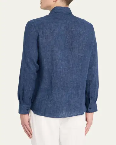 Brunello Cucinelli Men's Linen Spread Collar Button-Down Shirt | Thumbnail 3 Brunello Cucinelli Men's Linen Spread Collar Button-Down Shirt | Thumbnail 3
