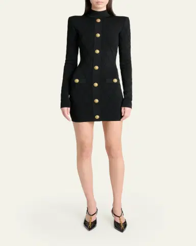 Balmain Long-Sleeve Buttoned Knit Mini Dress | Thumbnail 2 Balmain Long-Sleeve Buttoned Knit Mini Dress | Thumbnail 2