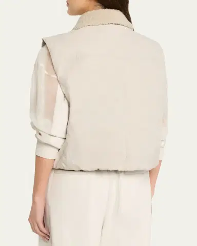 Brunello Cucinelli Lamb Shearling Collar Techno Satin Padded Vest | Thumbnail 3 Brunello Cucinelli Lamb Shearling Collar Techno Satin Padded Vest | Thumbnail 3