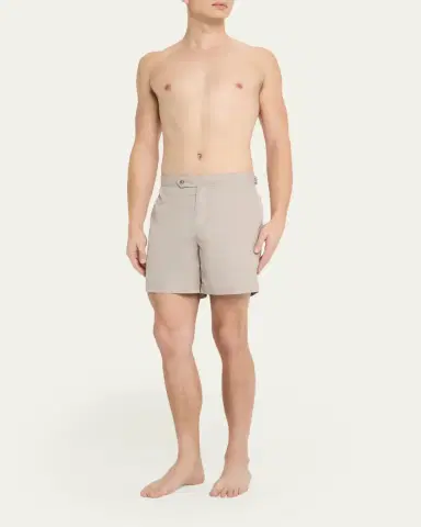 Brunello Cucinelli Men's Tabbed-Waistband Nylon Swim Shorts with Piping | Thumbnail 2 Brunello Cucinelli Men's Tabbed-Waistband Nylon Swim Shorts with Piping | Thumbnail 2