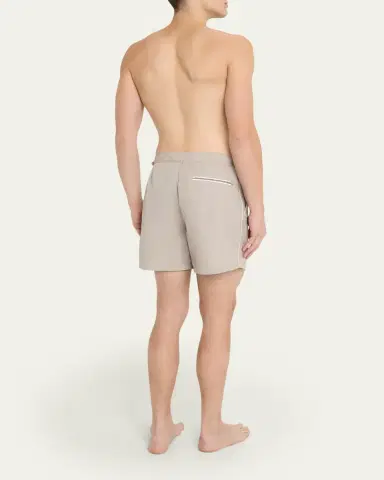 Brunello Cucinelli Men's Tabbed-Waistband Nylon Swim Shorts with Piping | Thumbnail 3 Brunello Cucinelli Men's Tabbed-Waistband Nylon Swim Shorts with Piping | Thumbnail 3
