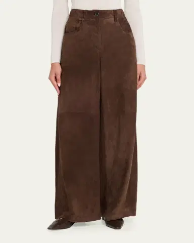 Brunello Cucinelli Suede Relaxed Wide-Leg Pants | Thumbnail 4 Brunello Cucinelli Suede Relaxed Wide-Leg Pants | Thumbnail 4