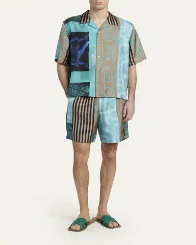 Versace Men's Silk Multi-Abstract Medusa Camp Shirt | Thumbnail 2 Versace Men's Silk Multi-Abstract Medusa Camp Shirt | Thumbnail 2