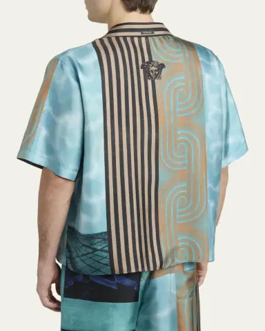 Versace Men's Silk Multi-Abstract Medusa Camp Shirt | Thumbnail 3 Versace Men's Silk Multi-Abstract Medusa Camp Shirt | Thumbnail 3