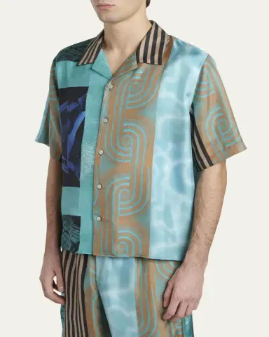 Versace Men's Silk Multi-Abstract Medusa Camp Shirt | Thumbnail 4 Versace Men's Silk Multi-Abstract Medusa Camp Shirt | Thumbnail 4