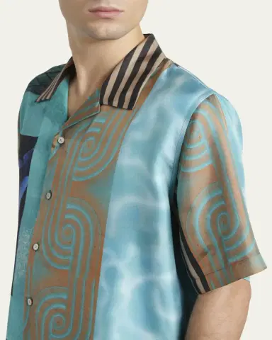 Versace Men's Silk Multi-Abstract Medusa Camp Shirt | Thumbnail 5 Versace Men's Silk Multi-Abstract Medusa Camp Shirt | Thumbnail 5