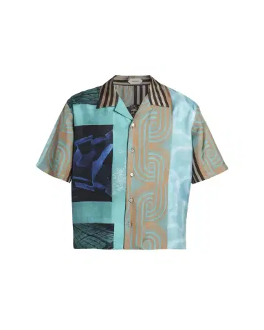 Versace Men's Silk Multi-Abstract Medusa Camp Shirt | Thumbnail 1 Versace Men's Silk Multi-Abstract Medusa Camp Shirt | Thumbnail 1