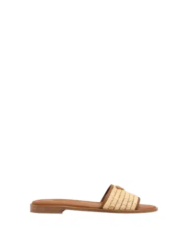 Prada Triangle Logo Raffia Flat Slide Sandals | Thumbnail 1 Prada Triangle Logo Raffia Flat Slide Sandals | Thumbnail 1