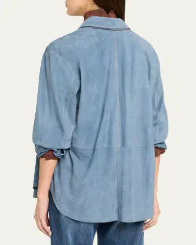 Brunello Cucinelli Suede Long Sleeve Snap Button Shirt | Thumbnail 3 Brunello Cucinelli Suede Long Sleeve Snap Button Shirt | Thumbnail 3